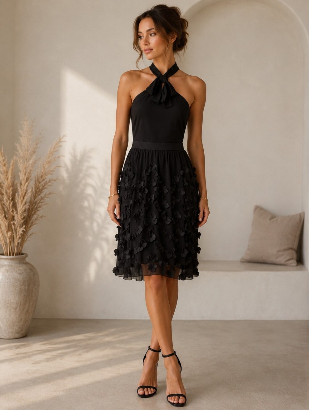 Endless Rose Black Floral Aplique Dress Size M